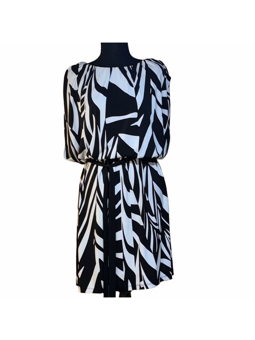 Fenn Wright Manson Black White Geometric Dress Dolman Sleeve